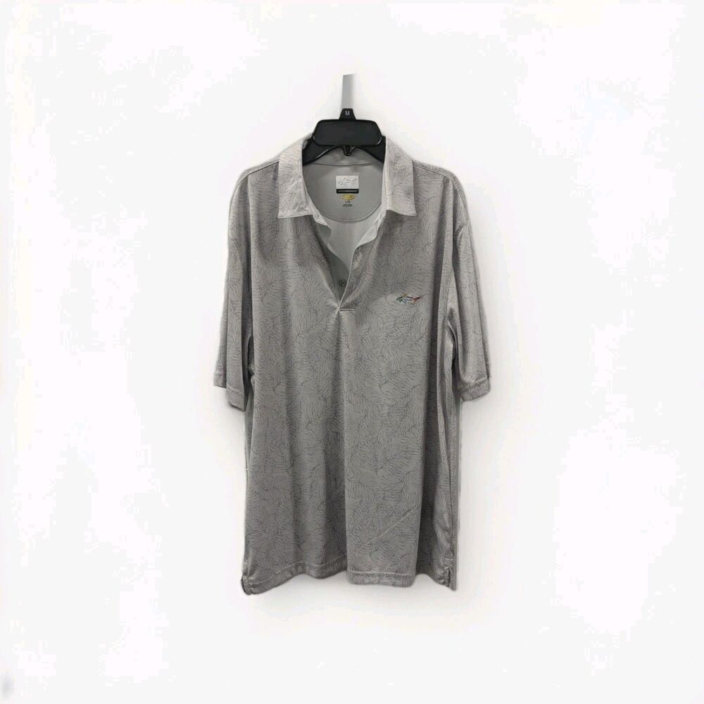 Golf Core Greg Norman Play Dry Large Gray Palm‎ Leaf Polo Shirt Performance Tee